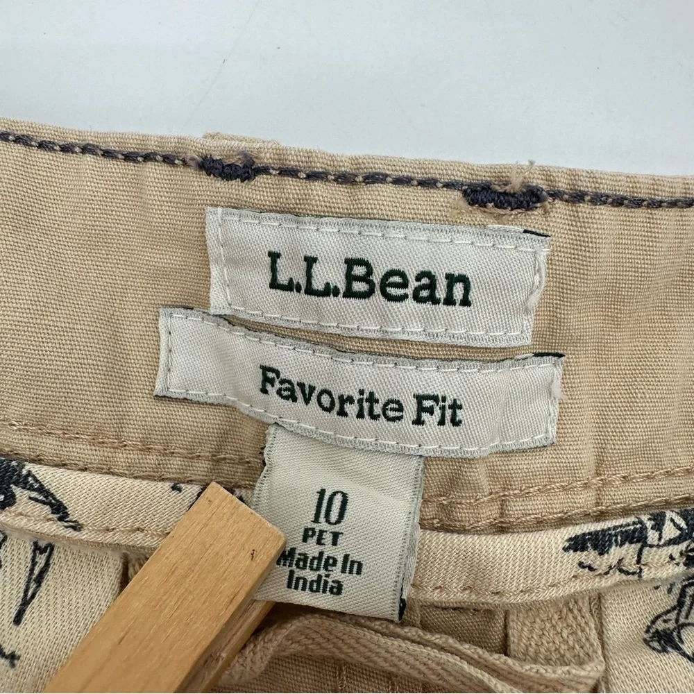 LL Bean Pants Women 10P Beige Tan Stretch Canvas Cargo Favorite Fit Straight Leg